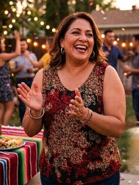 Red, Black and Gold Floral Sleeveless Blouse